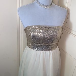 High low silver and cream formal dress